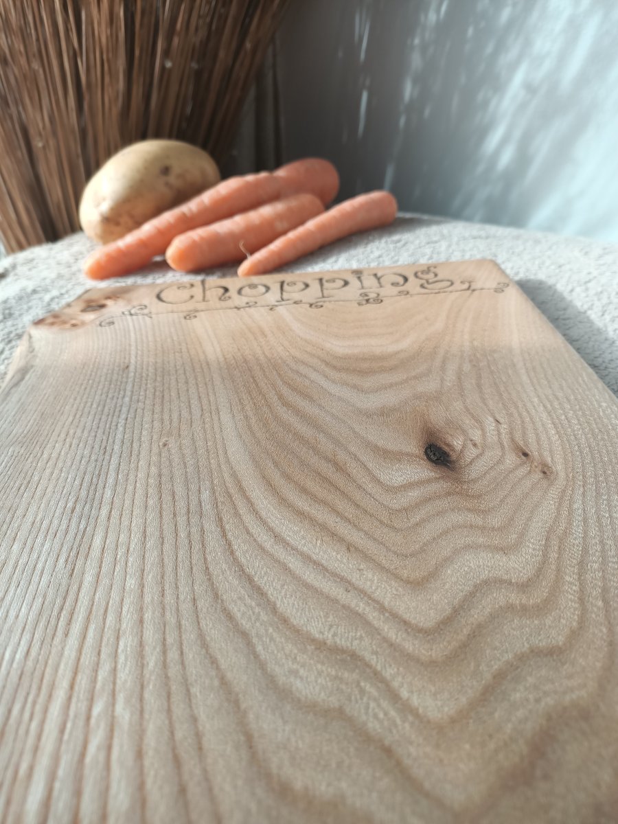 Solid wooden chopping board Elm wood quirky pyrography wooden board live edge