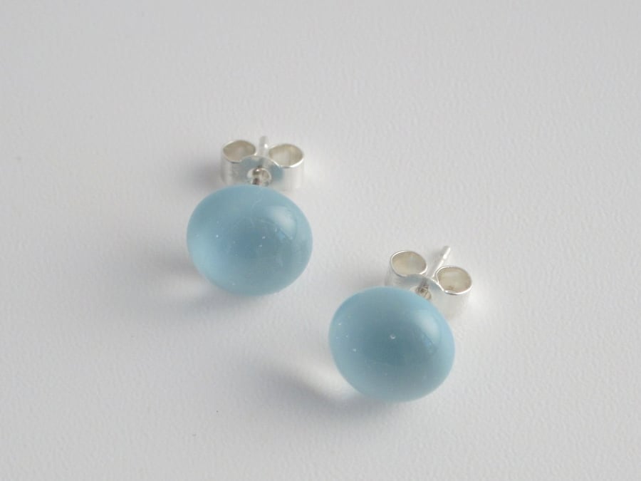 Moonlight pale blue fused glass stud earrings