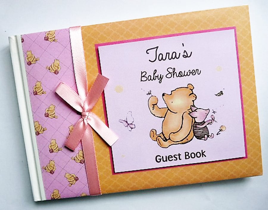 Classic Winnie the Pooh girl baby shower guest book, baby shower gift