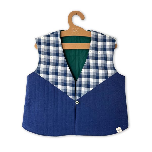 Spring Picnic Handmade Quilted Vest Floral Embroidery (Size Medium UK 12- 14)