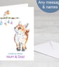 Personalised Fox and Robin Christmas Card, Watercolour Art, 2 Sizes - Image 2