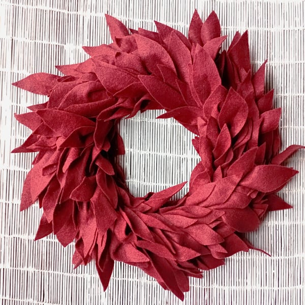 Christmas Wreath, Chestnut Brown Felt 'Leaves' Wreath, minimalist, simple.