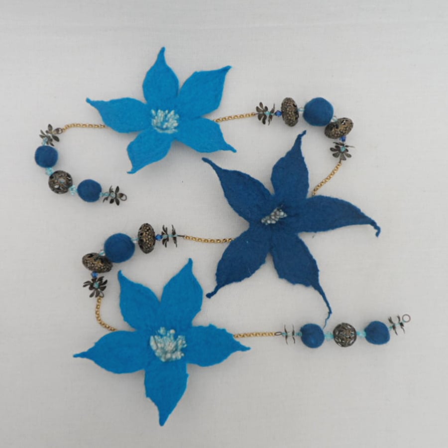 Hand Felted Flower Garland, bunting (blue)