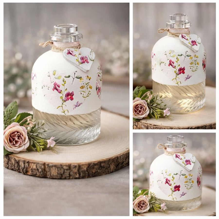 Vintage Floral Glass Light Bottle