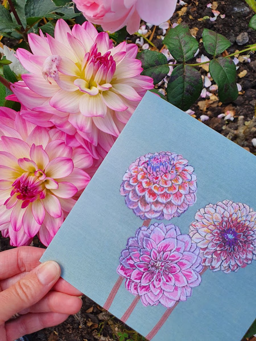Dahlia card, blank cards, flower card, thinking of you, just to say