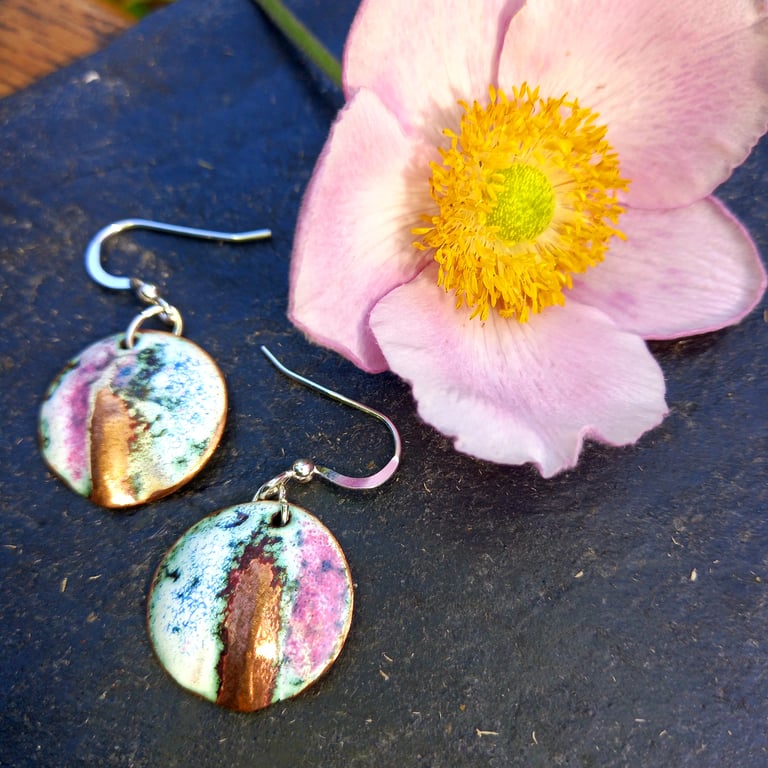Pink and White domed earrings