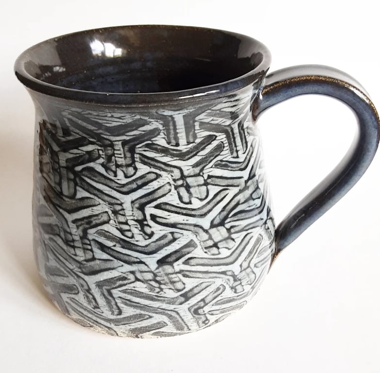 Black Grey Patterned Glazed Mug - Hand Thrown Stoneware Ceramic Mug 