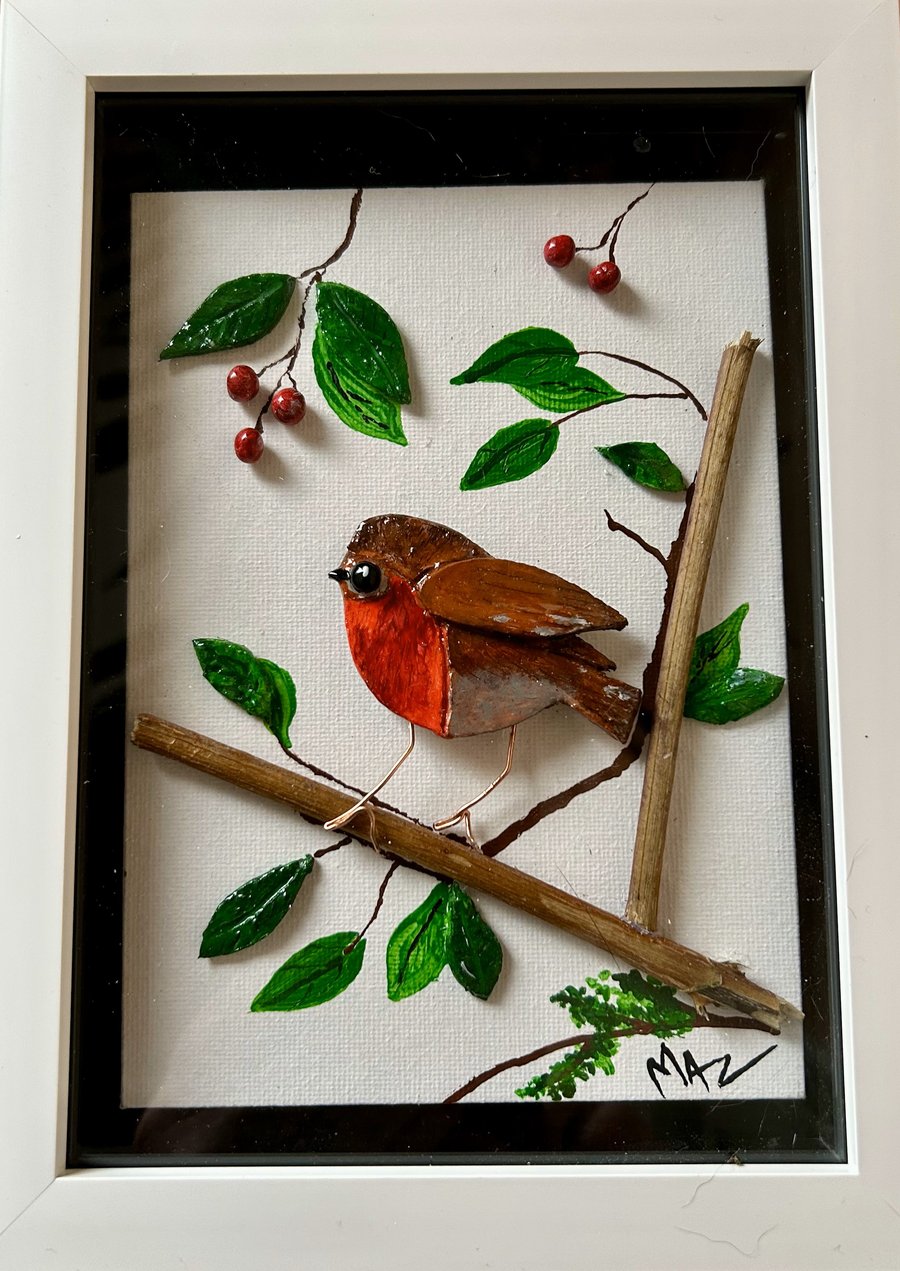 Cute Robin in clay art, mixed media, clay bird art gift idea for bird lovers 