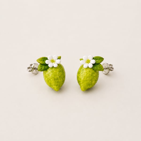 Handmade Lime Polymer Clay Stud Earrings Sterling Silver Jewellery