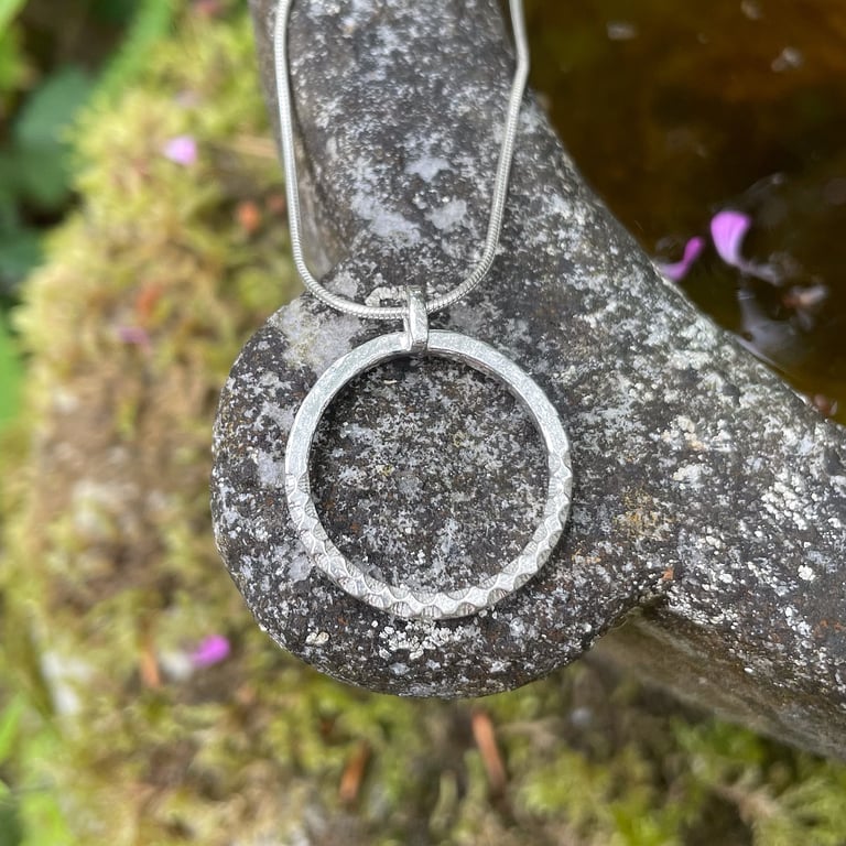 Sterling silver carved  circle pendant and chain