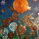 Boxing hares original wall art.