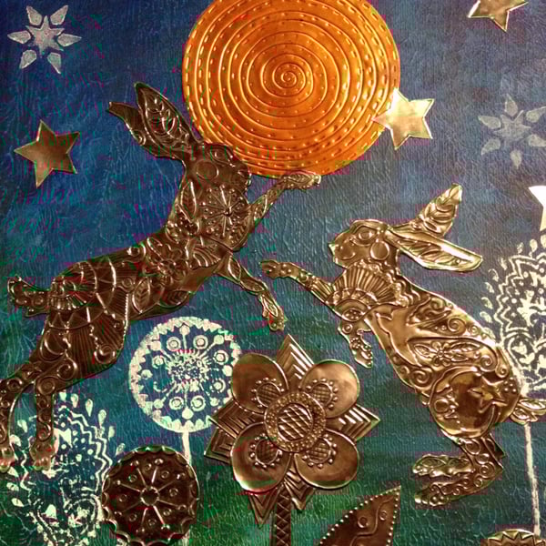 Boxing hares original wall art.