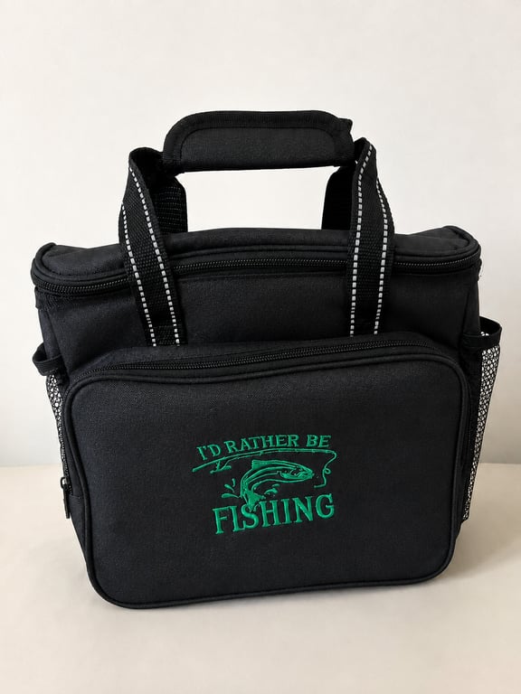 I'd Rather Be Fishing Embroidered Carry Bag – Black & Green