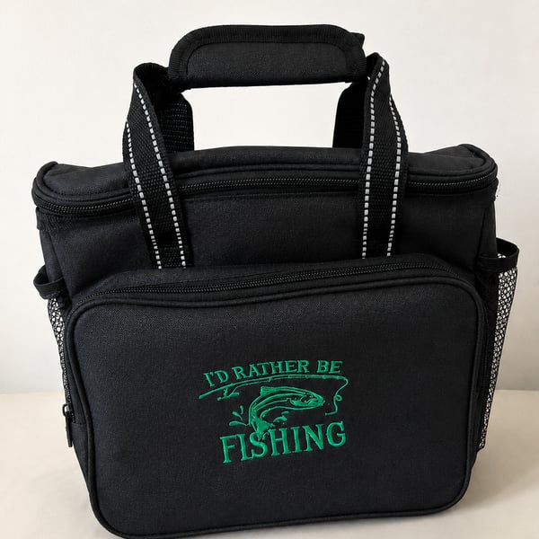 I'd Rather Be Fishing Embroidered Carry Bag – Black & Green