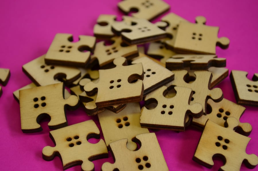 Natural Wooden Jigsaw Puzzle Piece Buttons 10pk Wood (J1)