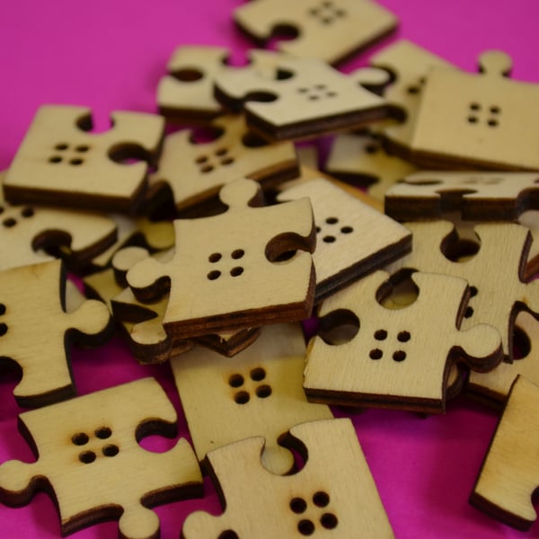 Natural Wooden Jigsaw Puzzle Piece Buttons 10pk Wood (J1)