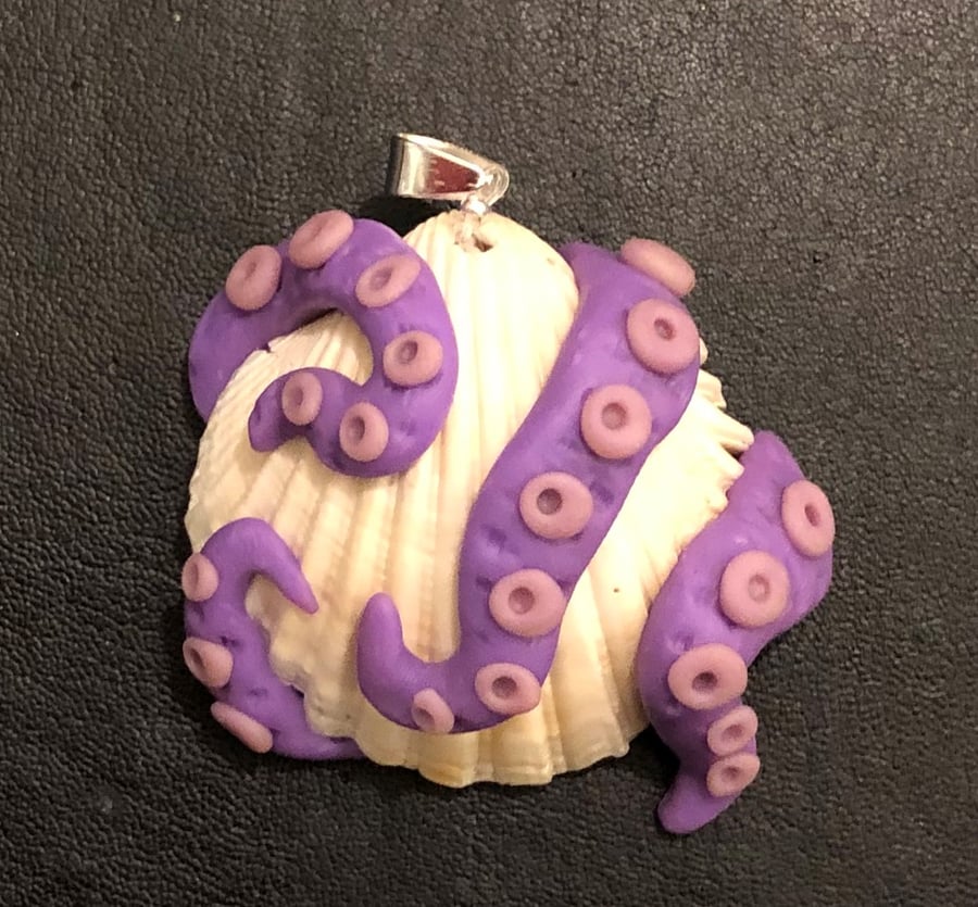 Creature Of The Deep Purple Polymer Clay Tentacle Pendant