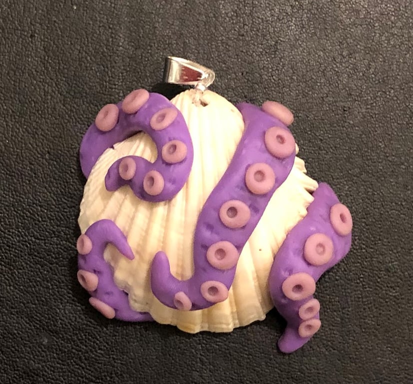 Creature Of The Deep Purple Polymer Clay Tentacle Pendant