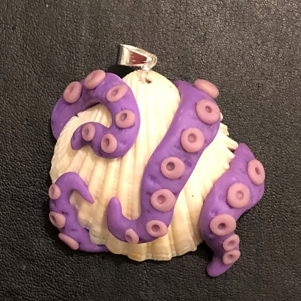 Creature Of The Deep Purple Polymer Clay Tentacle Pendant