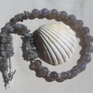 Grey Agate & Labradorite Gemstone Gothic Beaded Statement Necklace "Arabel"