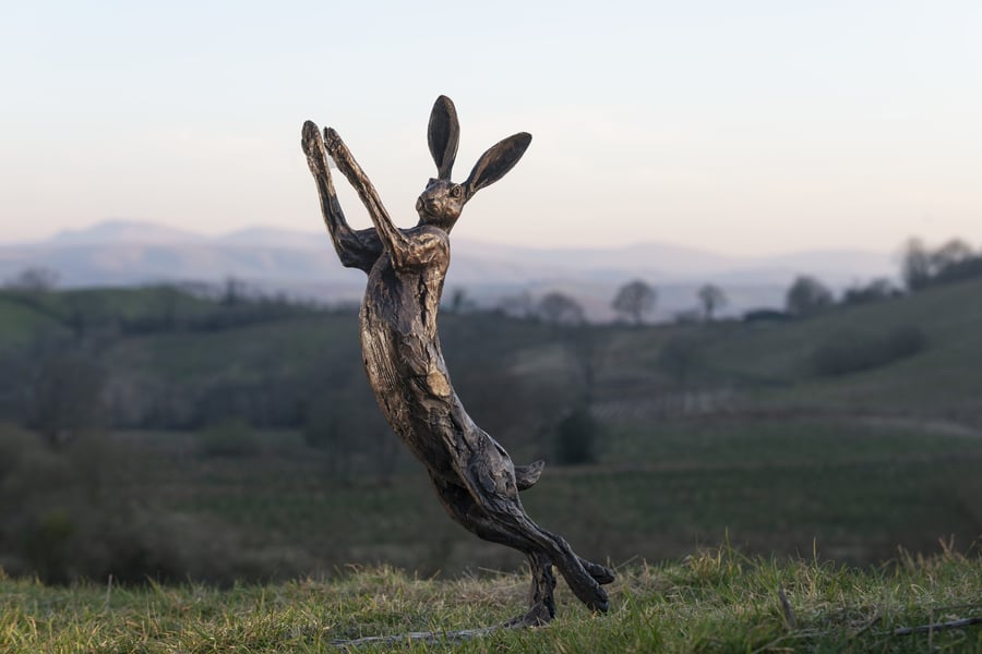 Foundry Bronze Spring Hare Statue Large Bronze Metal Garden Sculpture 