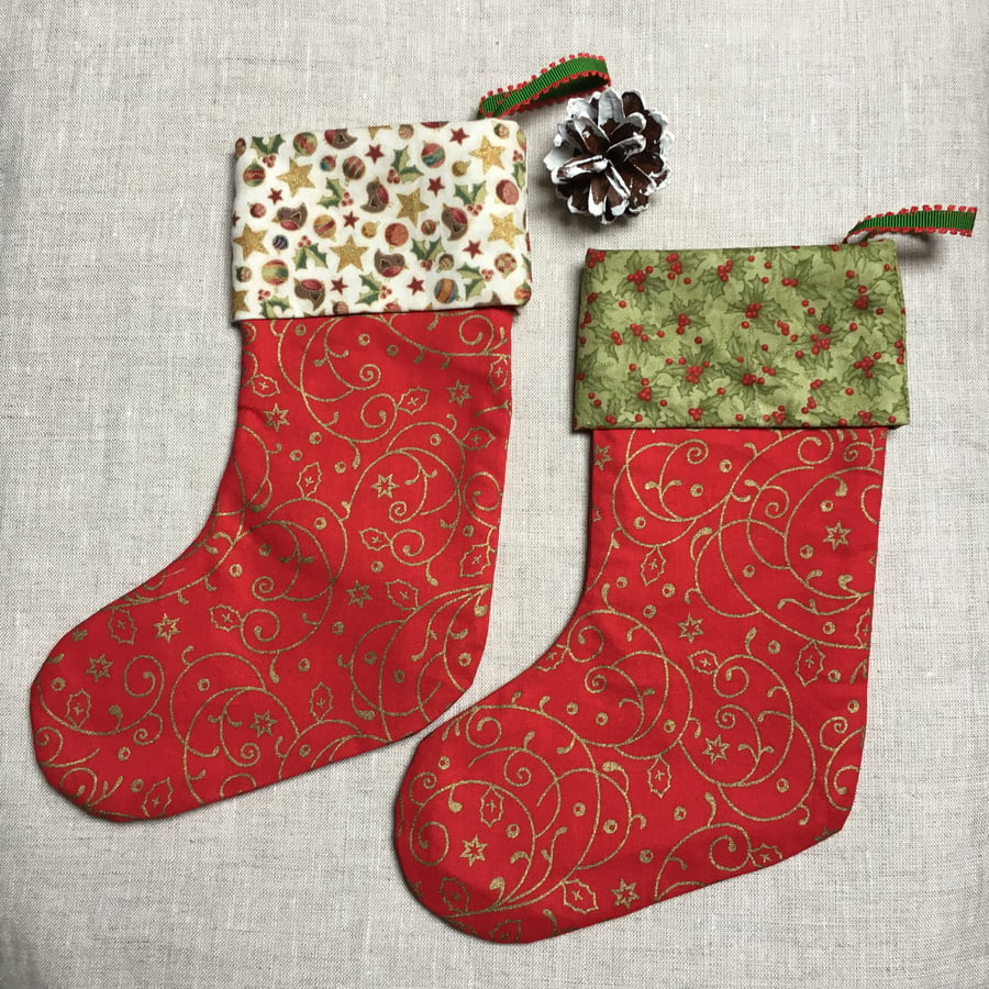 Red and Gold Swirls Christmas Stockings FREE POST 