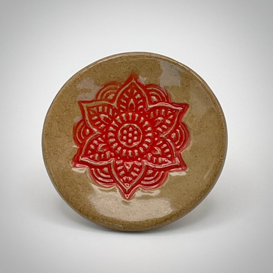 NEW! Stoneware ring dish with red mandala