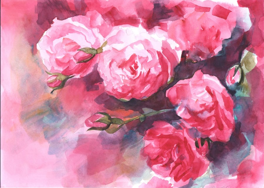 Rose Painting, Roses, Rose Gift, Flower Art, Garden Flowers, Gifts for her, Art