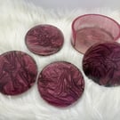 Velvet effect resin coaster set with matching holder