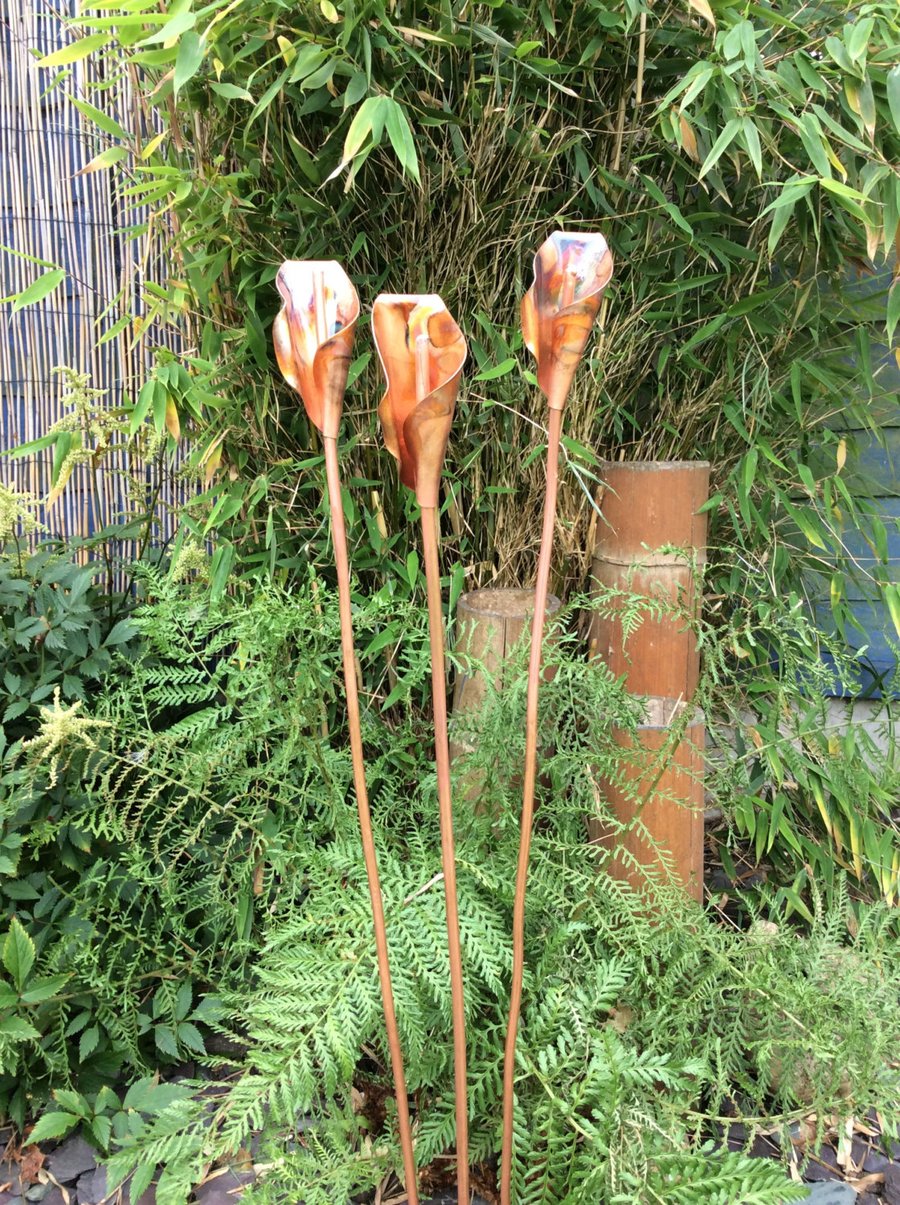 Copper garden calla lilies garden decor metal flowers gardener gift