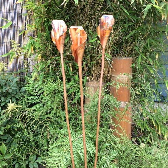 Copper garden calla lilies garden decor metal flowers gardener gift