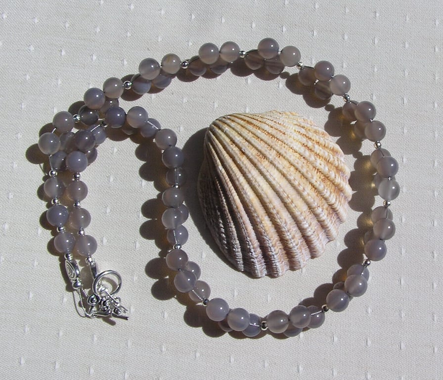 Grey Agate Crystal Gemstone Gothic Beaded Chakra Statement Necklace "Misty Dawn"