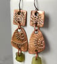 Copper and seaglass double drop earrings, unique earrings, recycled material
