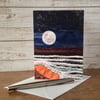 Full moon seascape embroidery printed greetings card.  