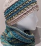 Handknit chunky wool hat and cowl set col 06 Cream - Image 5