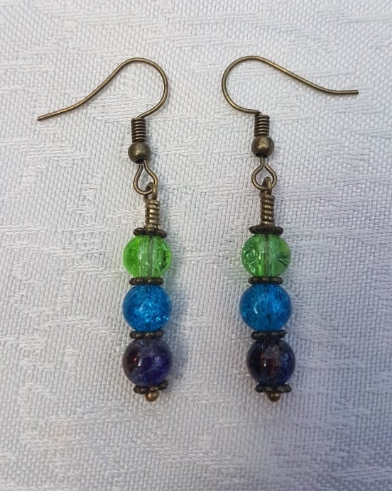 Gorgeous Green Spectrum Earrings - Bronze tone No18