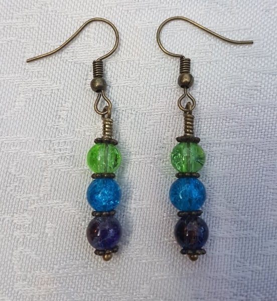 Gorgeous Green Spectrum Earrings - Bronze tone No18