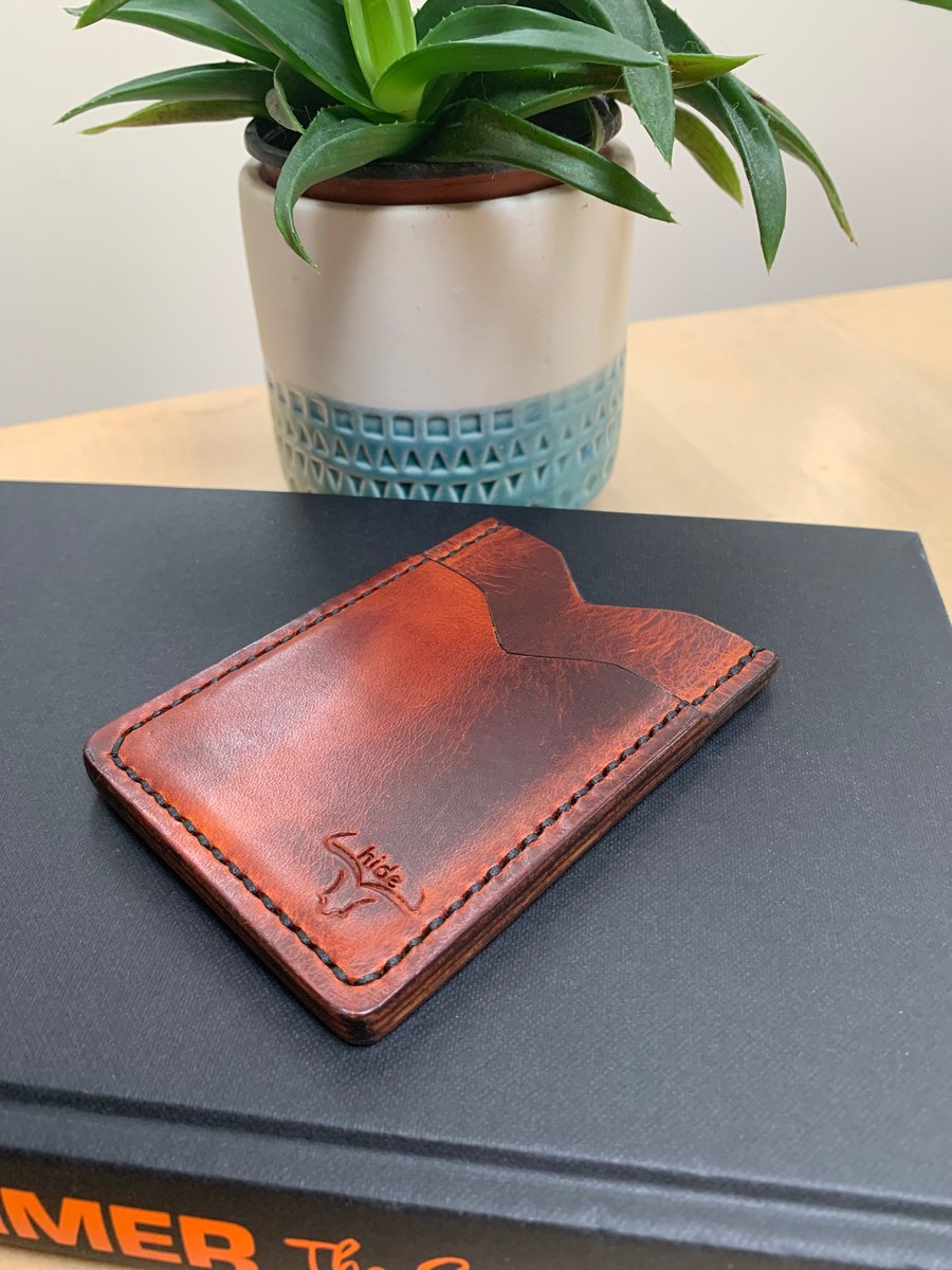 Leather card wallet holder in brown with 3 card slots