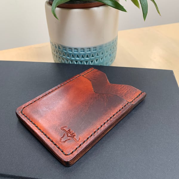 Leather card holder in brown with 3 card slots