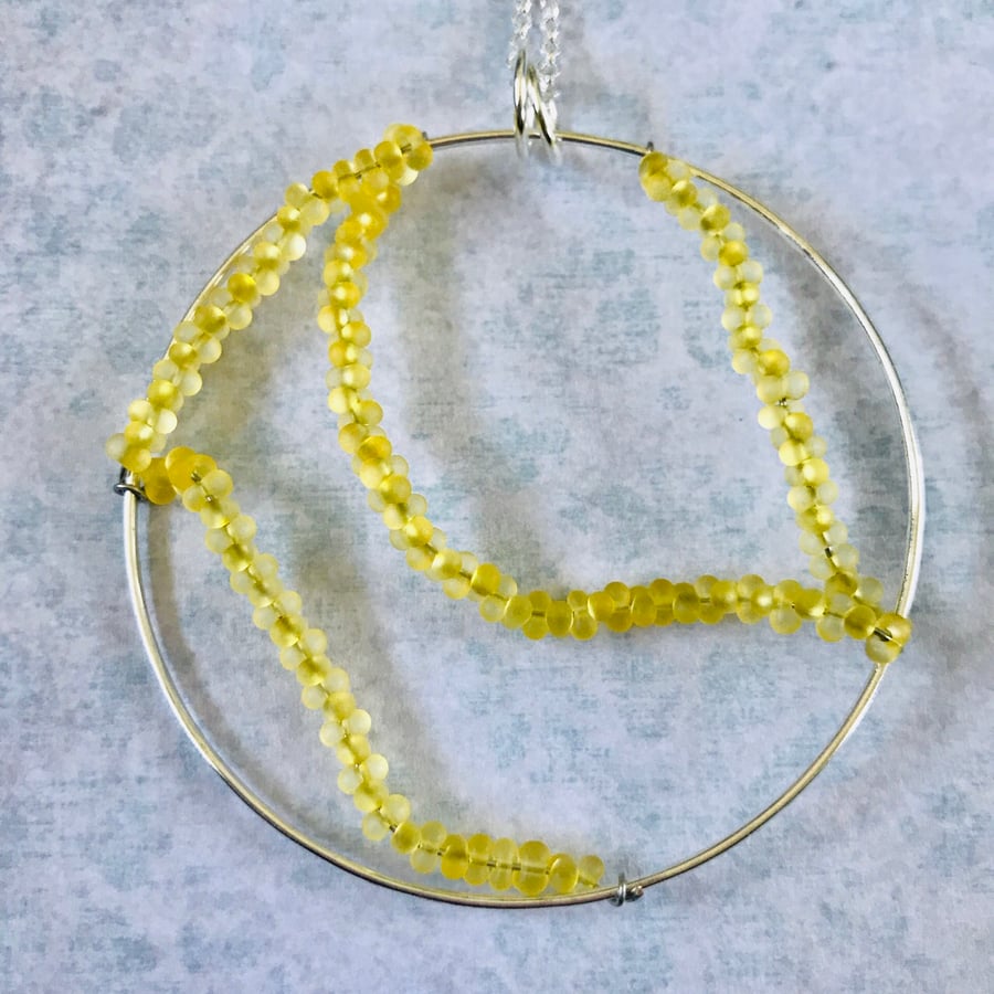 Frosted Yellow Beaded Abstract Statement Necklace 