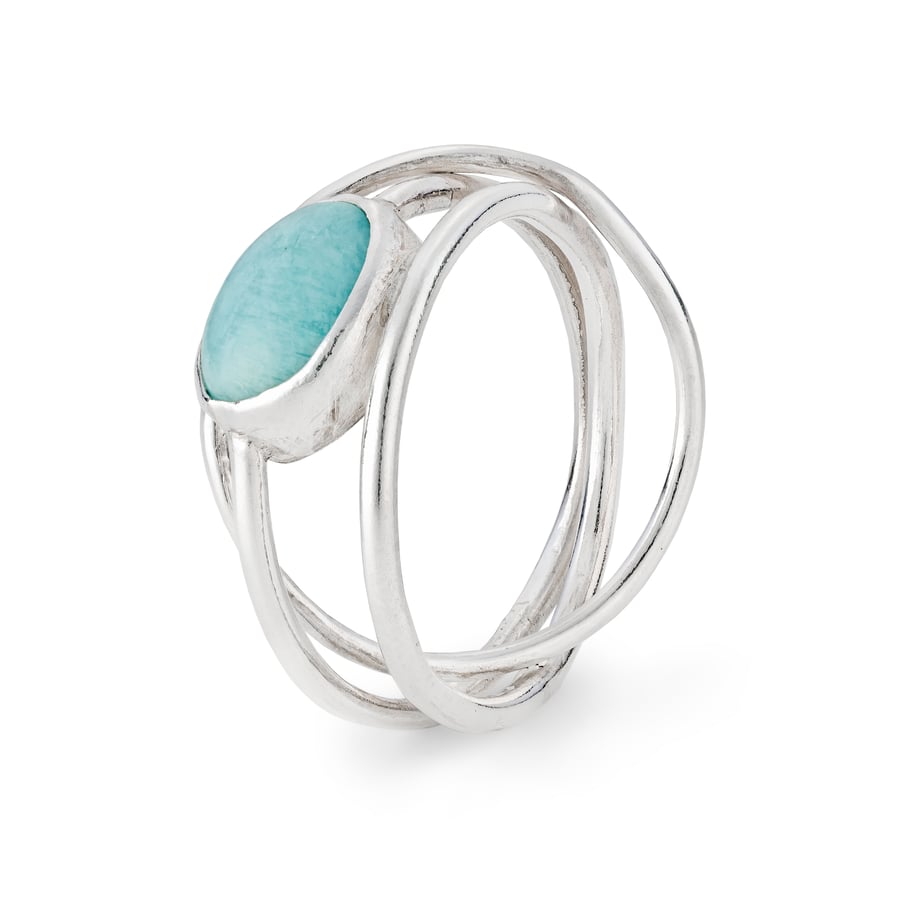 Rusa by Fedha - rigid sterling silver Russian wedding ring set with amazonite