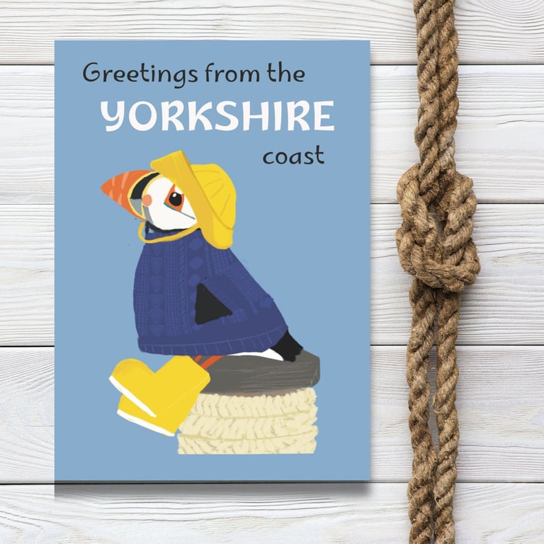 Greeting card male relative friend- cute puffin card illustration