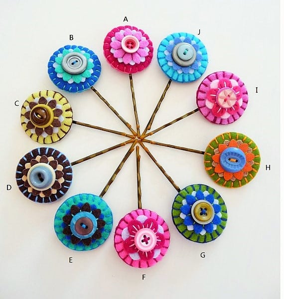 A Pair Of Handmade Flower design Felt Bobby Pins - choose your own color