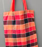 Bright chequed fold up tote bag. - Image 2