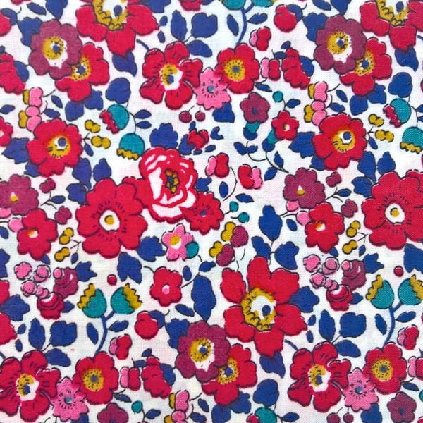 Liberty Fabric Scrap 10" Square : BETSY ANN Red White Floral