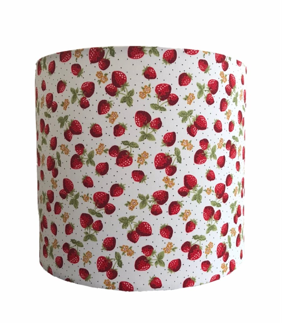 Handmade Vintage Lampshades in White with Strawberry Cotton Fabric