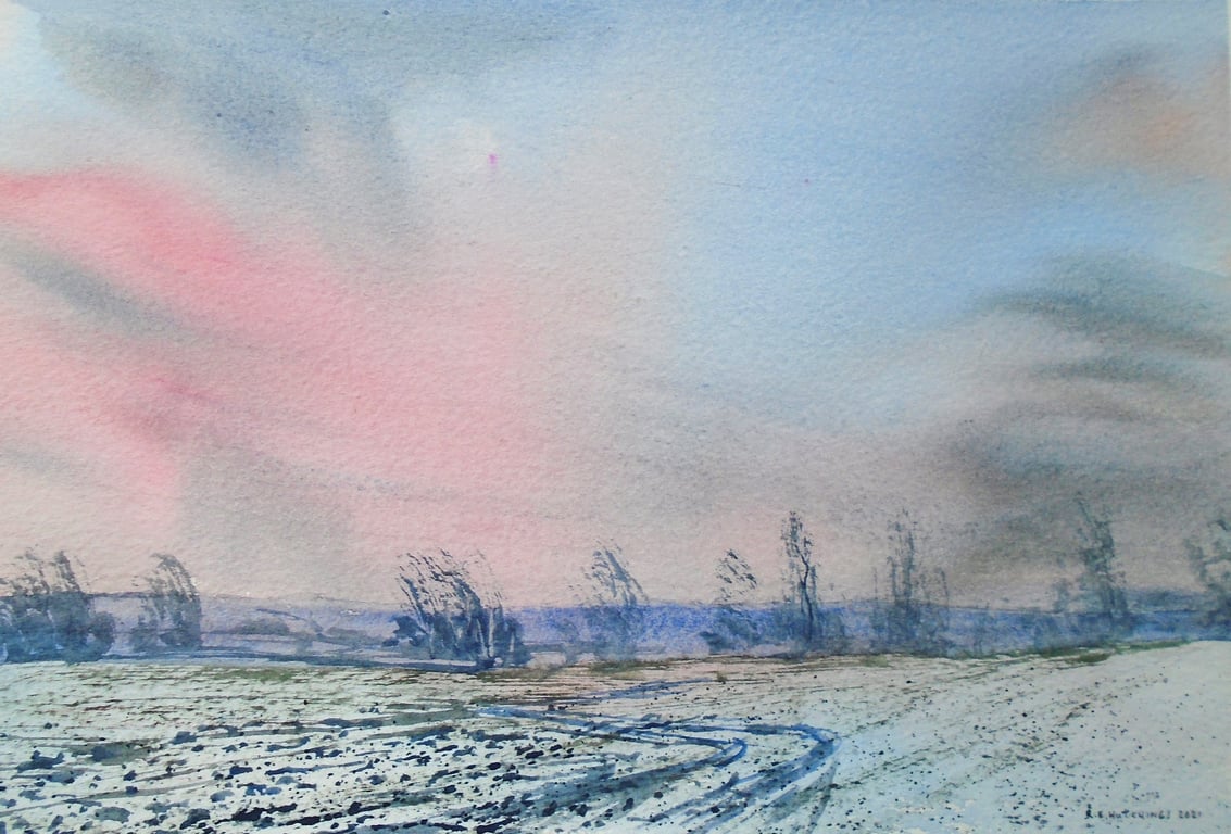 Winter morning (PURE ORIGINAL WATERCOLOR A4 size), watercolor, winter painting, 
