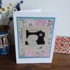 Vintage Sewing Machine hand stitched fabric card - CLEARANCE