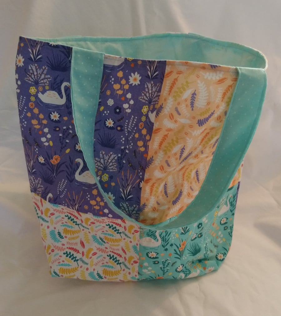 Swan Patchwork Design Tote Bag
