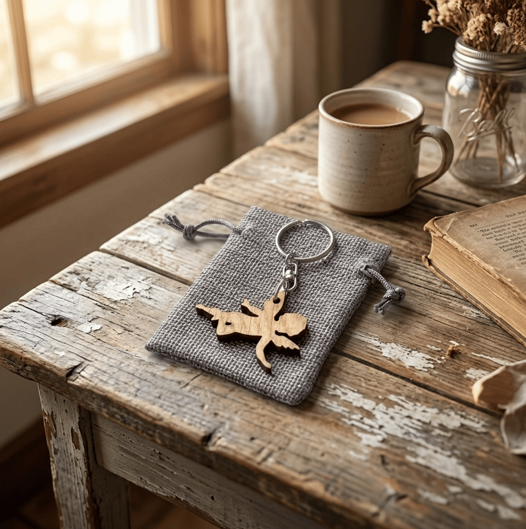Angel Keychain - Wood Keyring with Gift Bag